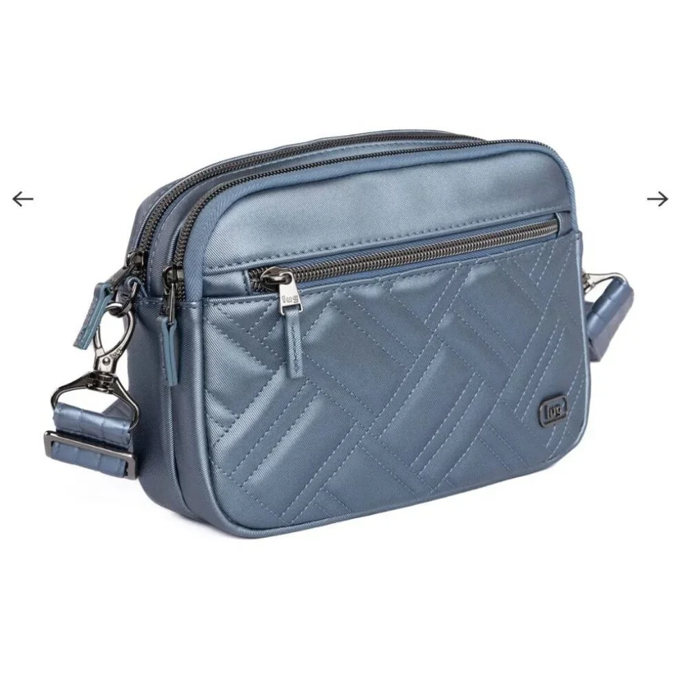 LUG Super Coupe 2 Satin Luxe Convertible Crossbody Bag NWT Metallic Blue Moon - Picture 8 of 9